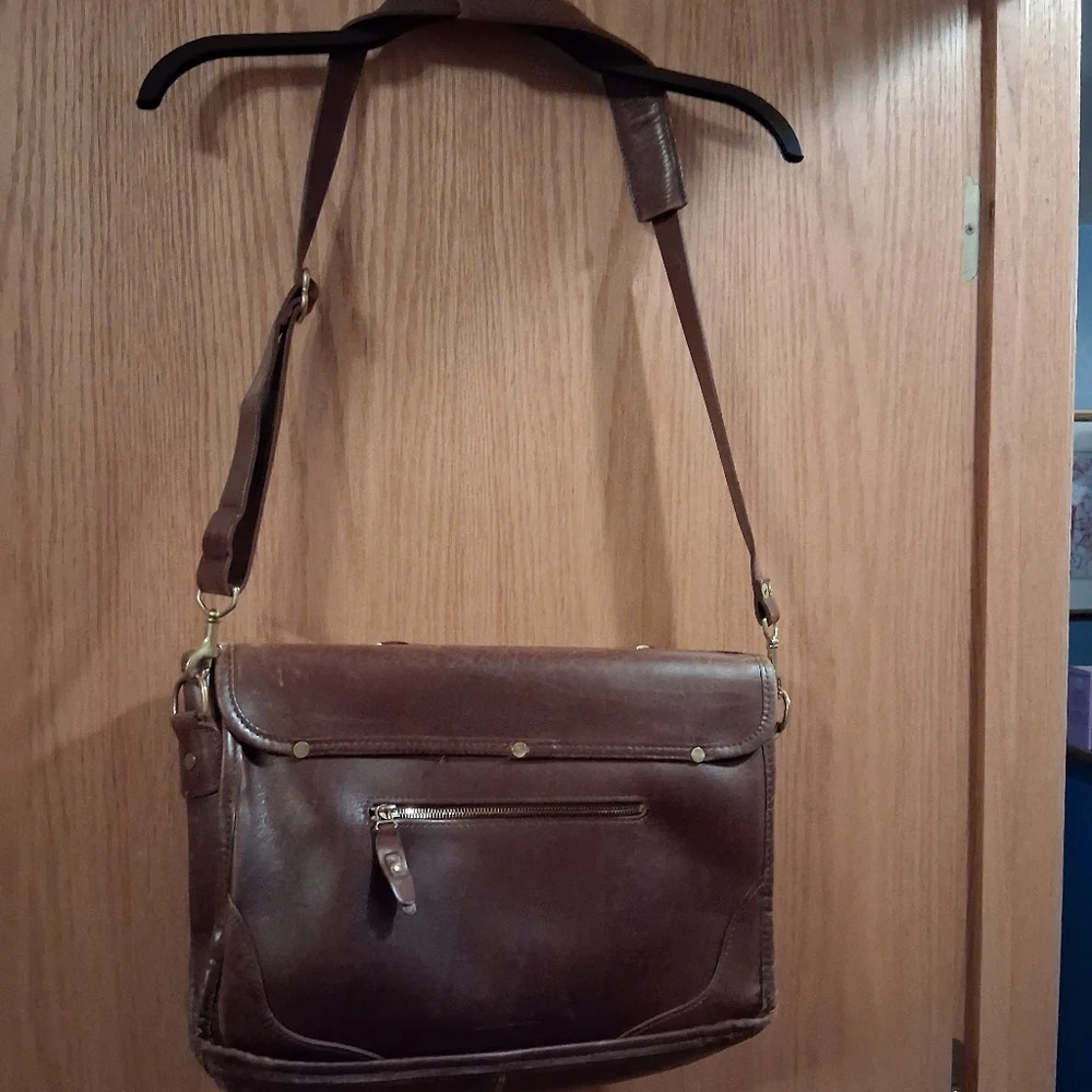 J.W. Hulme Co. Leather Shoulder,  Satchel, Messenger Bag, Cognac With Straps